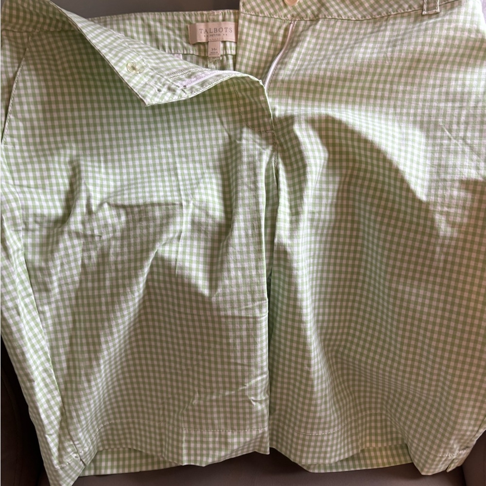 Talbots Light Green and White Gingham Button-Front Shirt